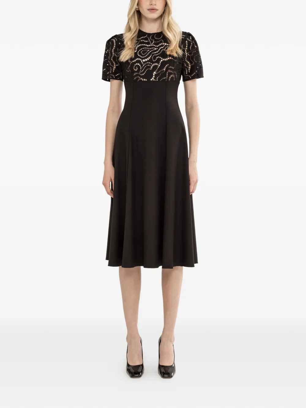 NISSA floral-embroidery midi dress - Nero