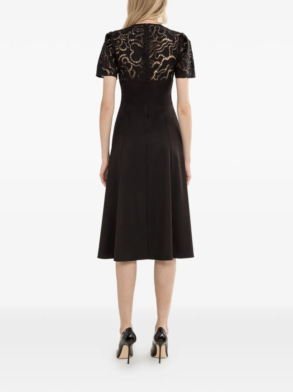 NISSA Midi-jurk met geborduurde bloemen Zwart