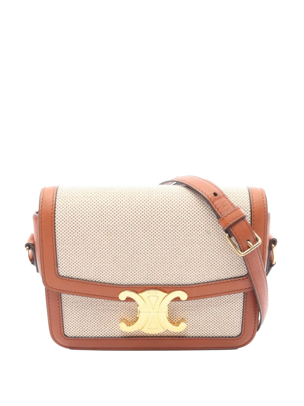 Celine Pre-Owned 2021-2026 Teen Canvas and Calfskin Triomphe crossbody bag - Brown