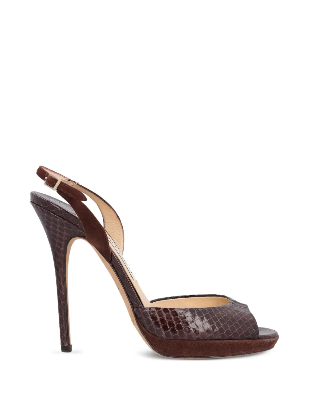 Jimmy Choo Pre-Owned 105mm python-embossed sandals - Braun