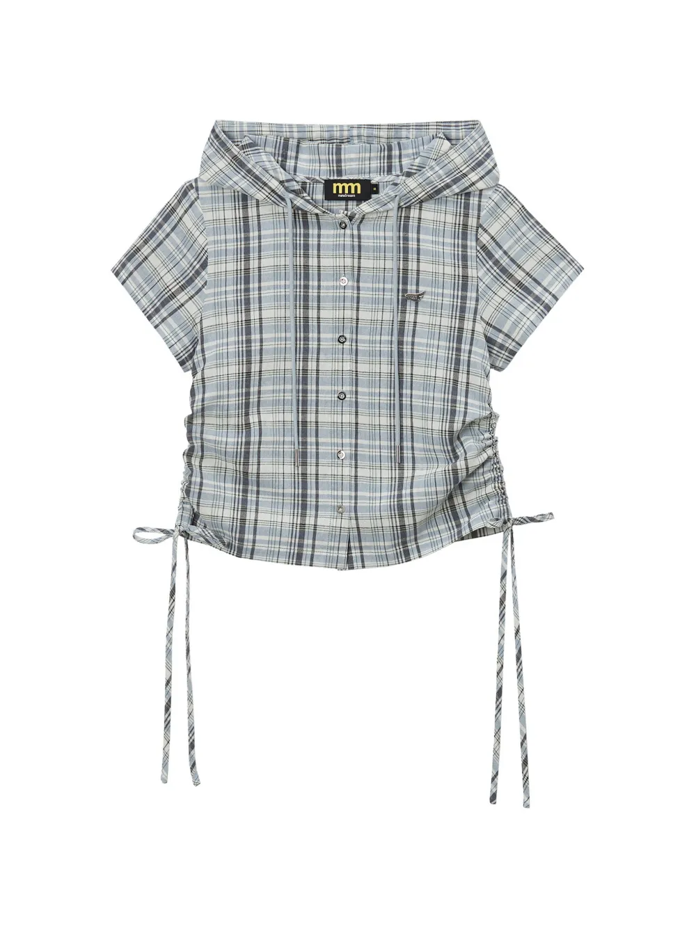 Mini Cream hooded check shirt - Blu