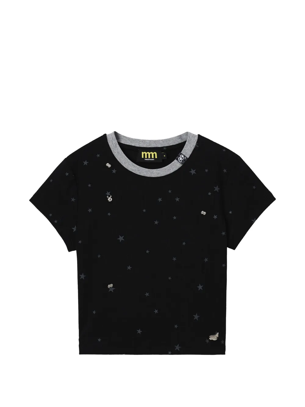 Mini Cream star print ribbed T-shirt - Nero