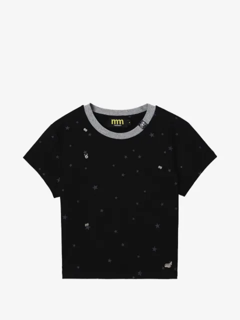 Mini Cream playera de canalé con estrellas estampadas