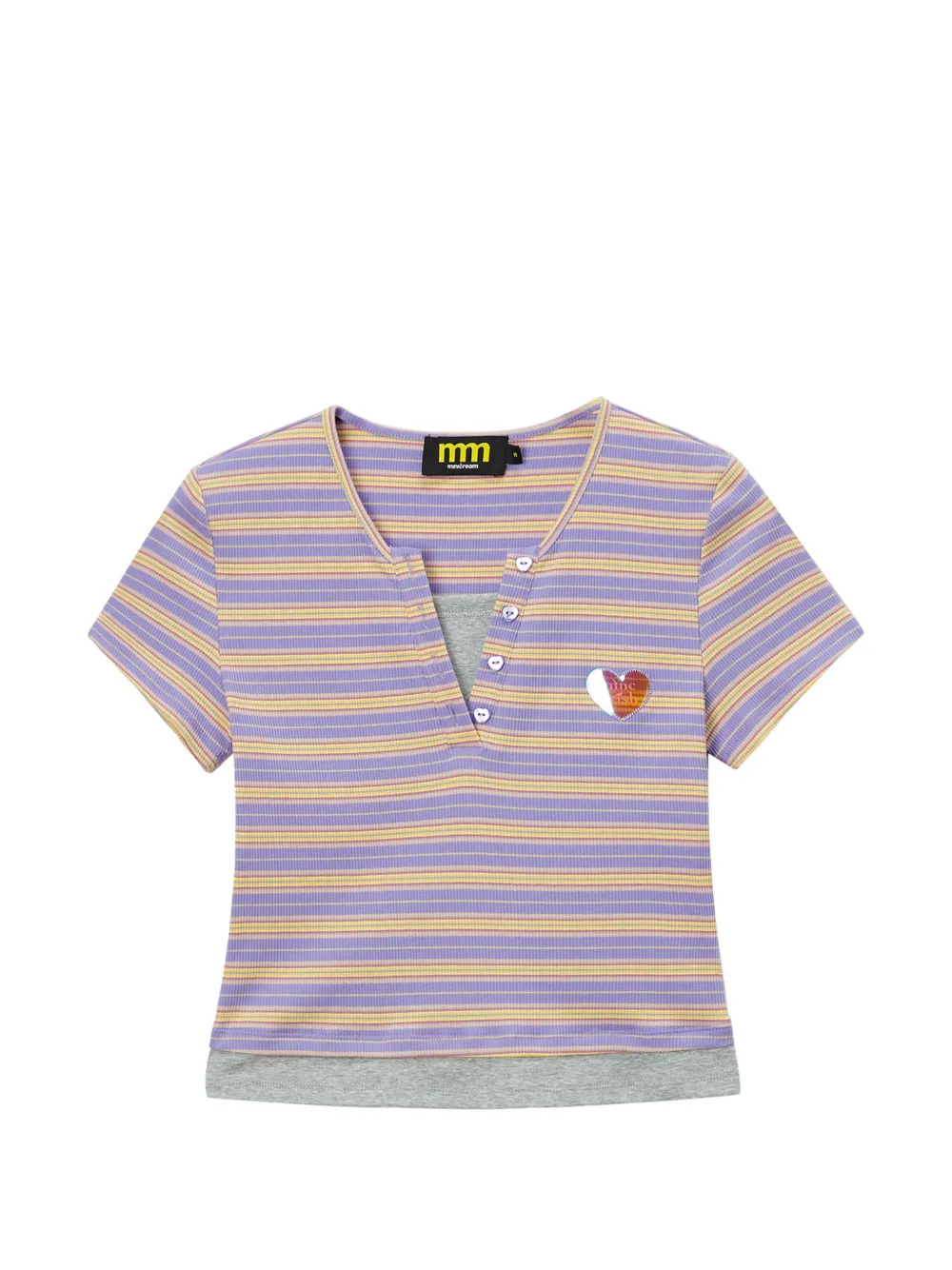 Mini Cream striped heart cotton T-shirt - Viola