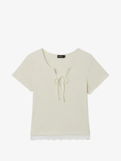 tout a coup tie-neck ribbed T-shirt