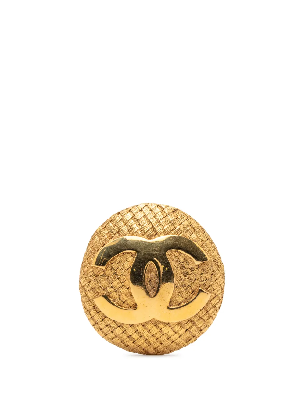 CHANEL Pre-Owned 1980-1990 CC Gold Plated Woven Round Brooch costume brooch - Oro