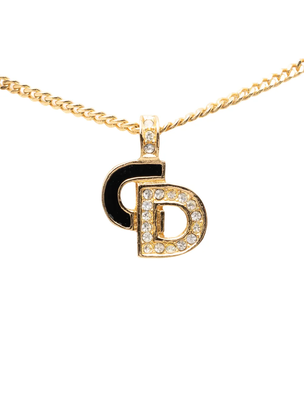Christian Dior Pre-Owned 2010-2025 Gold Plated Rhinestone CD Pendant Necklace costume necklace - Oro