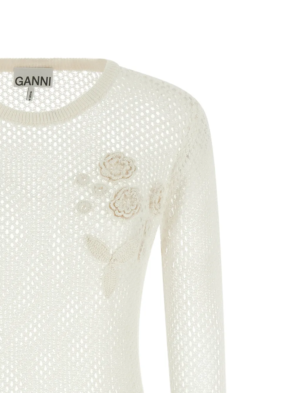  Ganni Floral Pointelle Sweater - Neutrals 