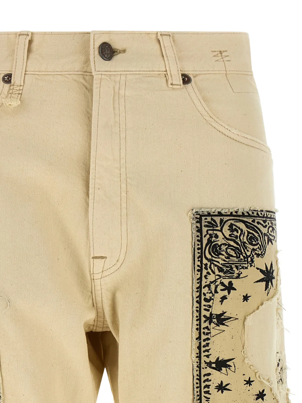 R13 X-BF jeans met bandana-applicatie en franje Beige