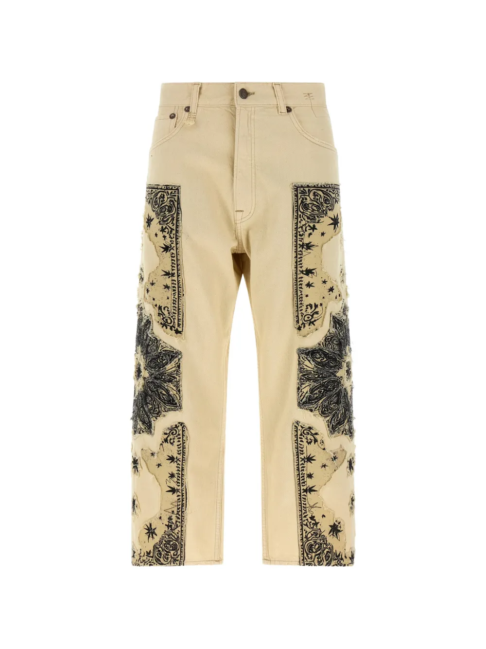 R13 X-BF frayed bandana-appliqué jeans - Toni neutri