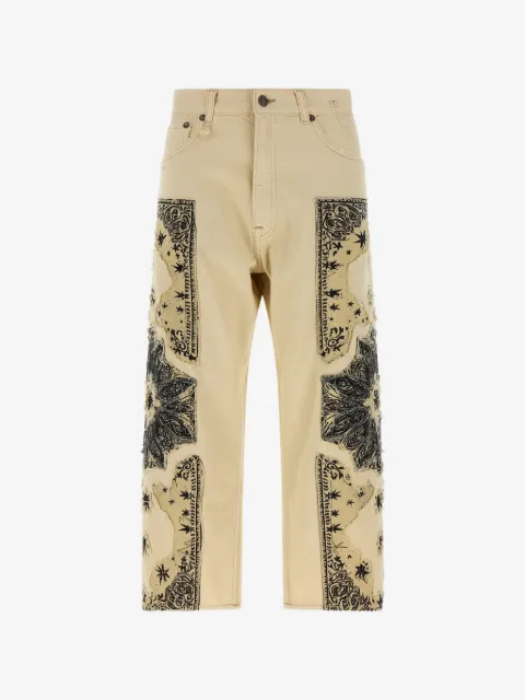 R13 X-BF frayed bandana-appliqué jeans