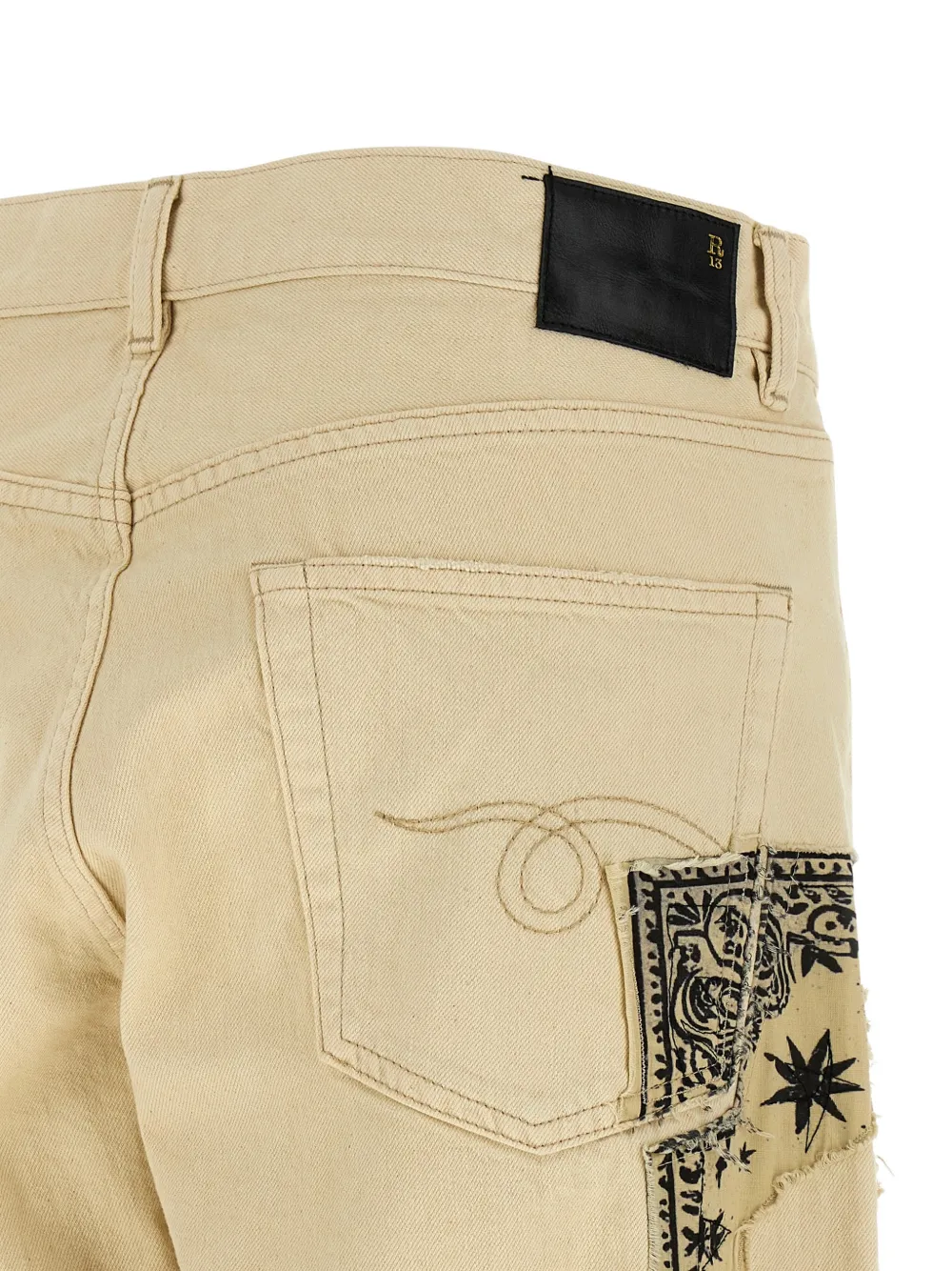 R13 X-BF jeans met bandana-applicatie en franje Beige