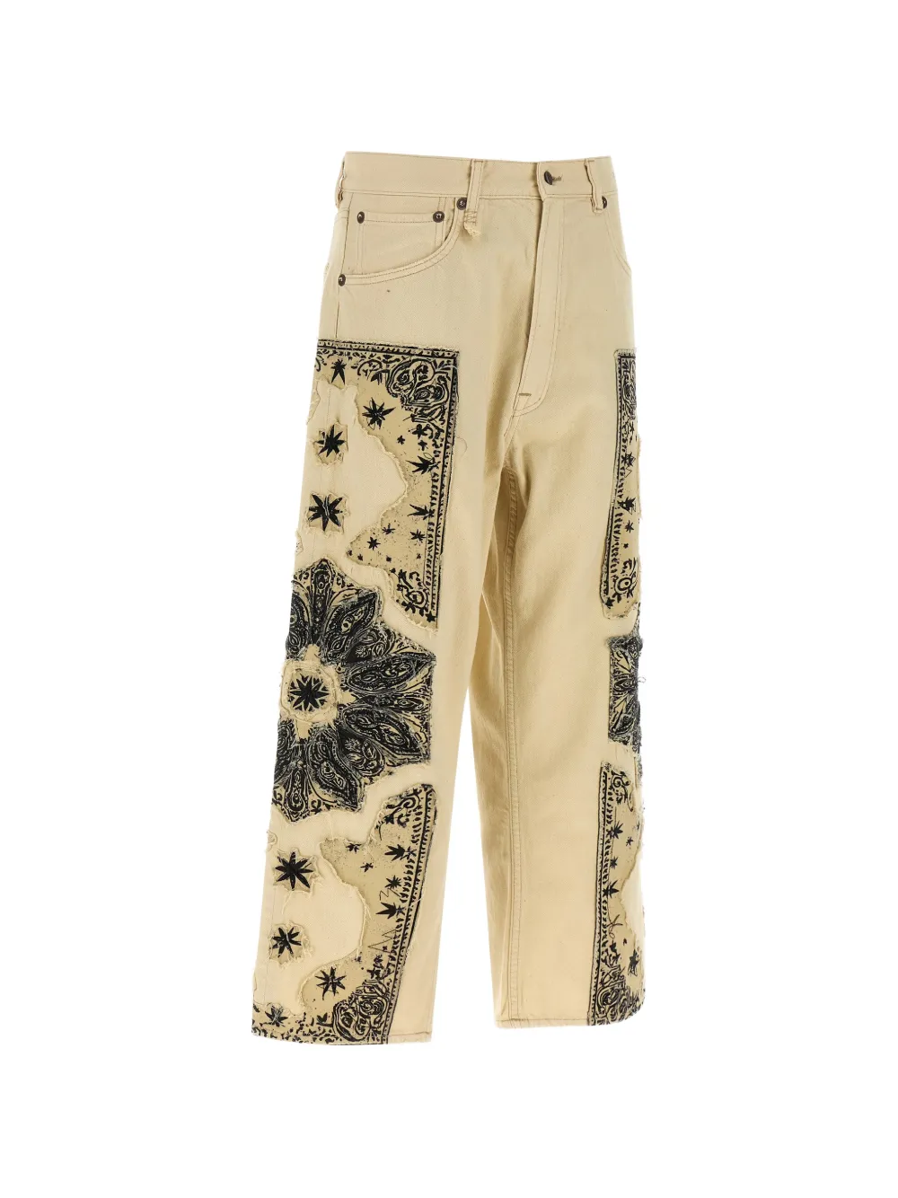 R13 X-BF jeans met bandana-applicatie en franje Beige