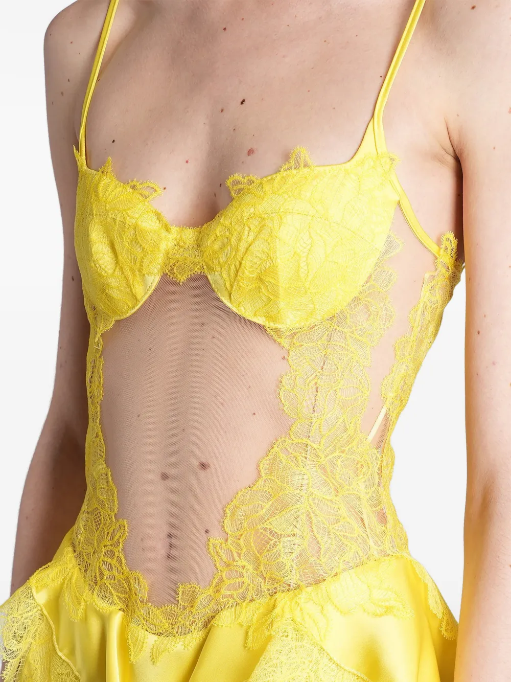 David Koma Jurk met afwerking van kant en peplum-taille Geel