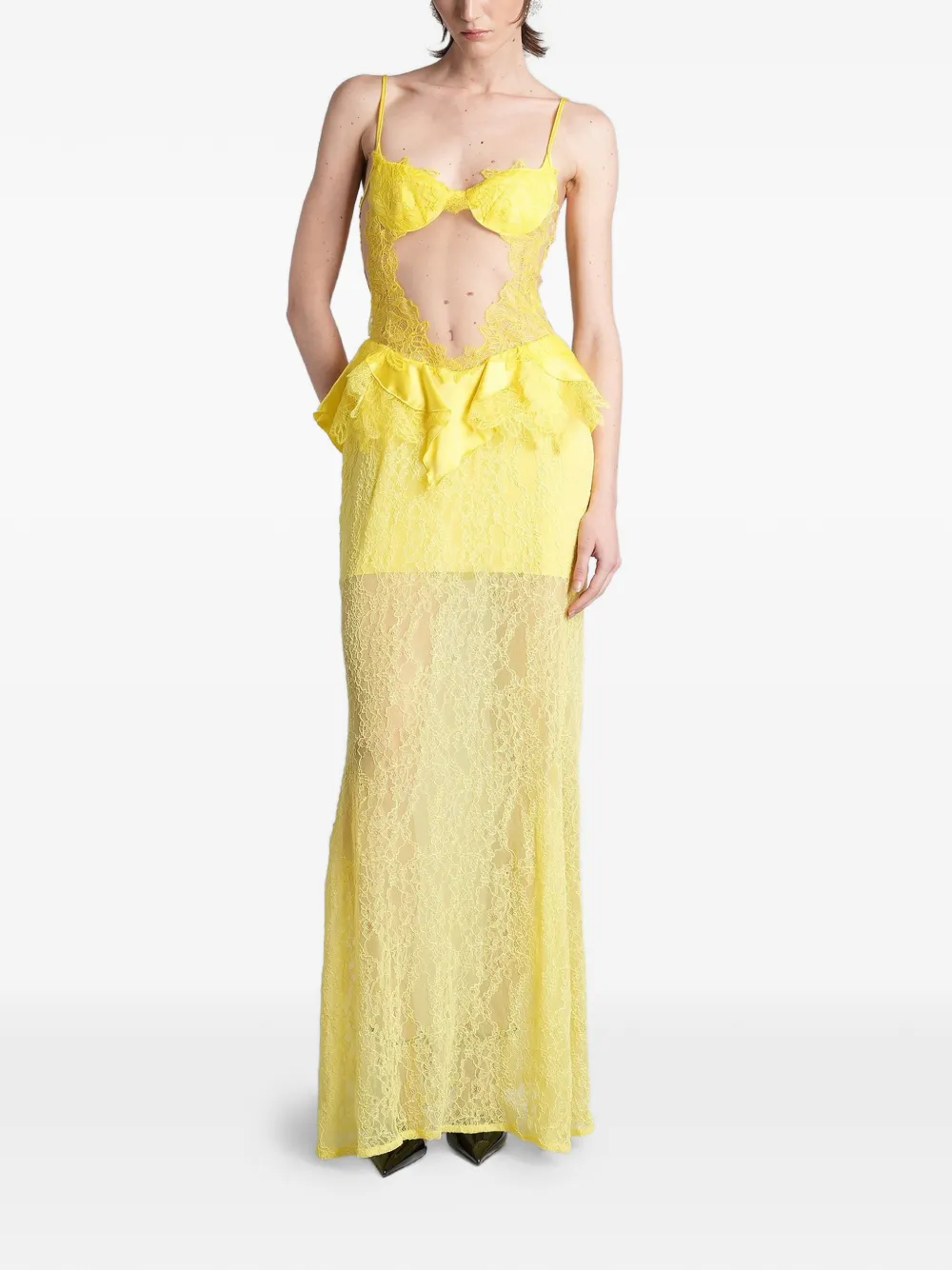David Koma Jurk met afwerking van kant en peplum-taille Geel