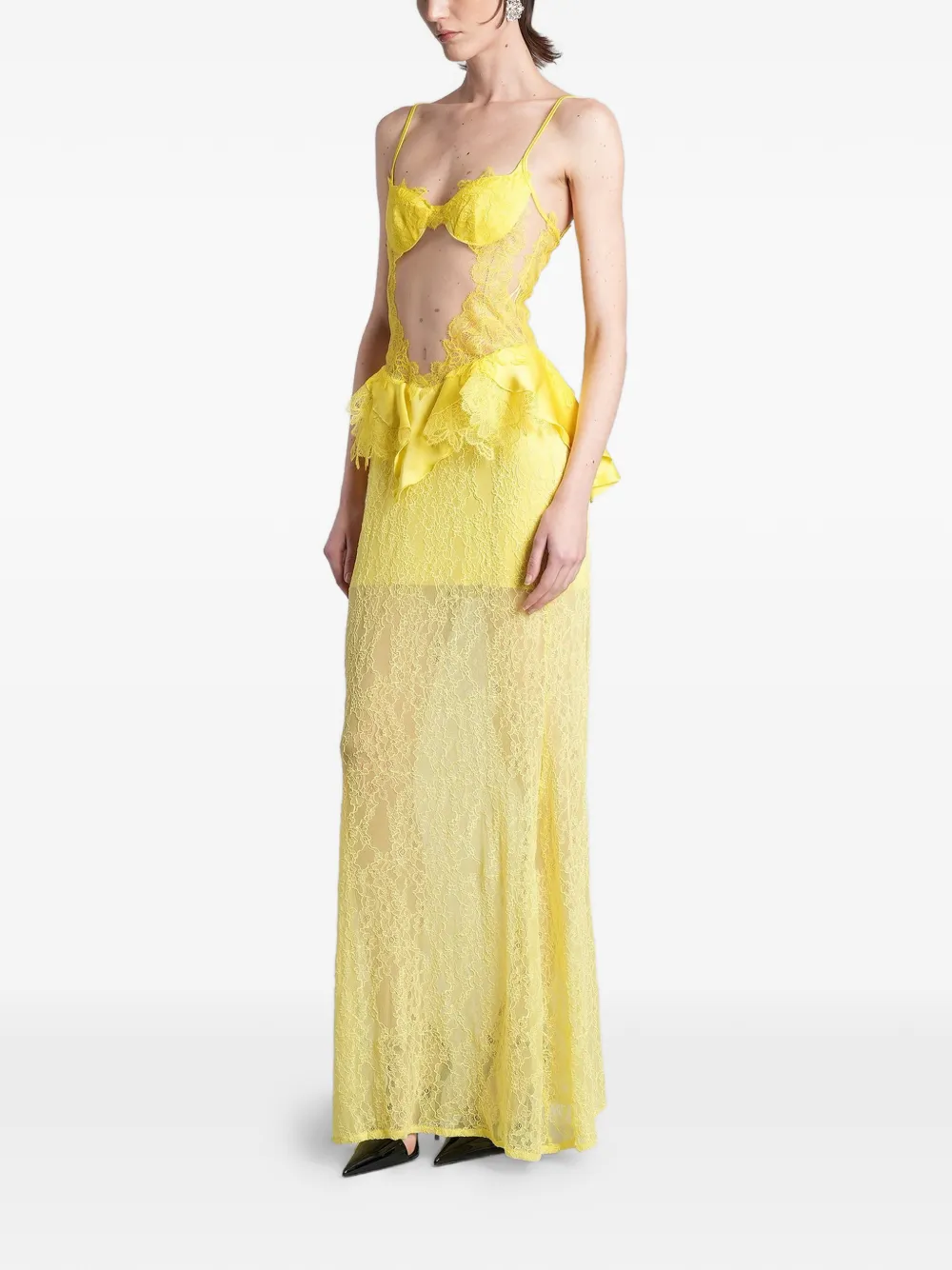David Koma Jurk met afwerking van kant en peplum-taille Geel