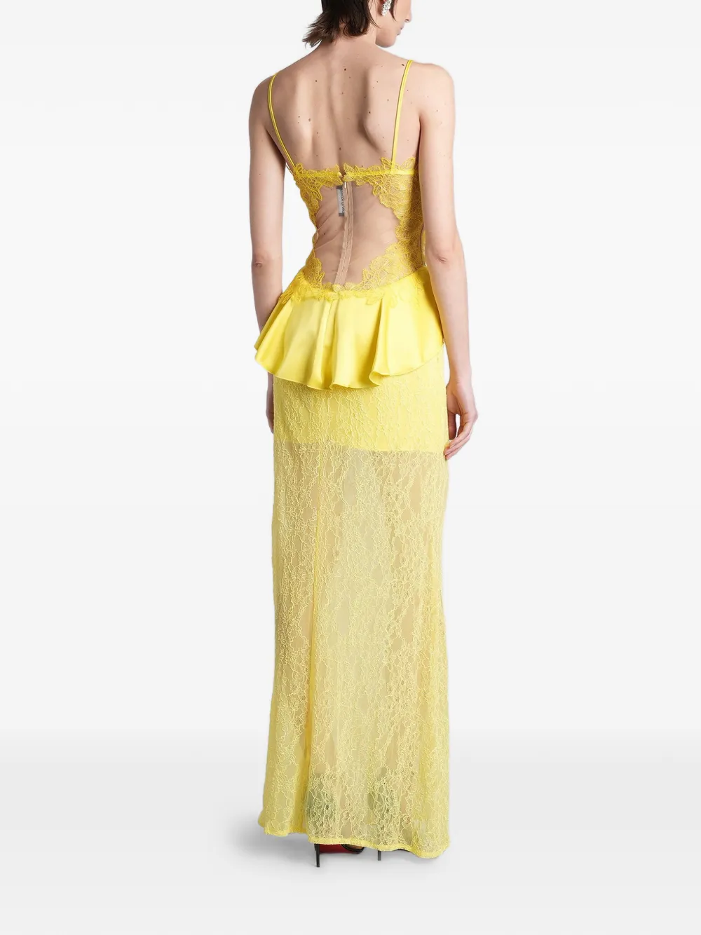 David Koma Jurk met afwerking van kant en peplum-taille Geel