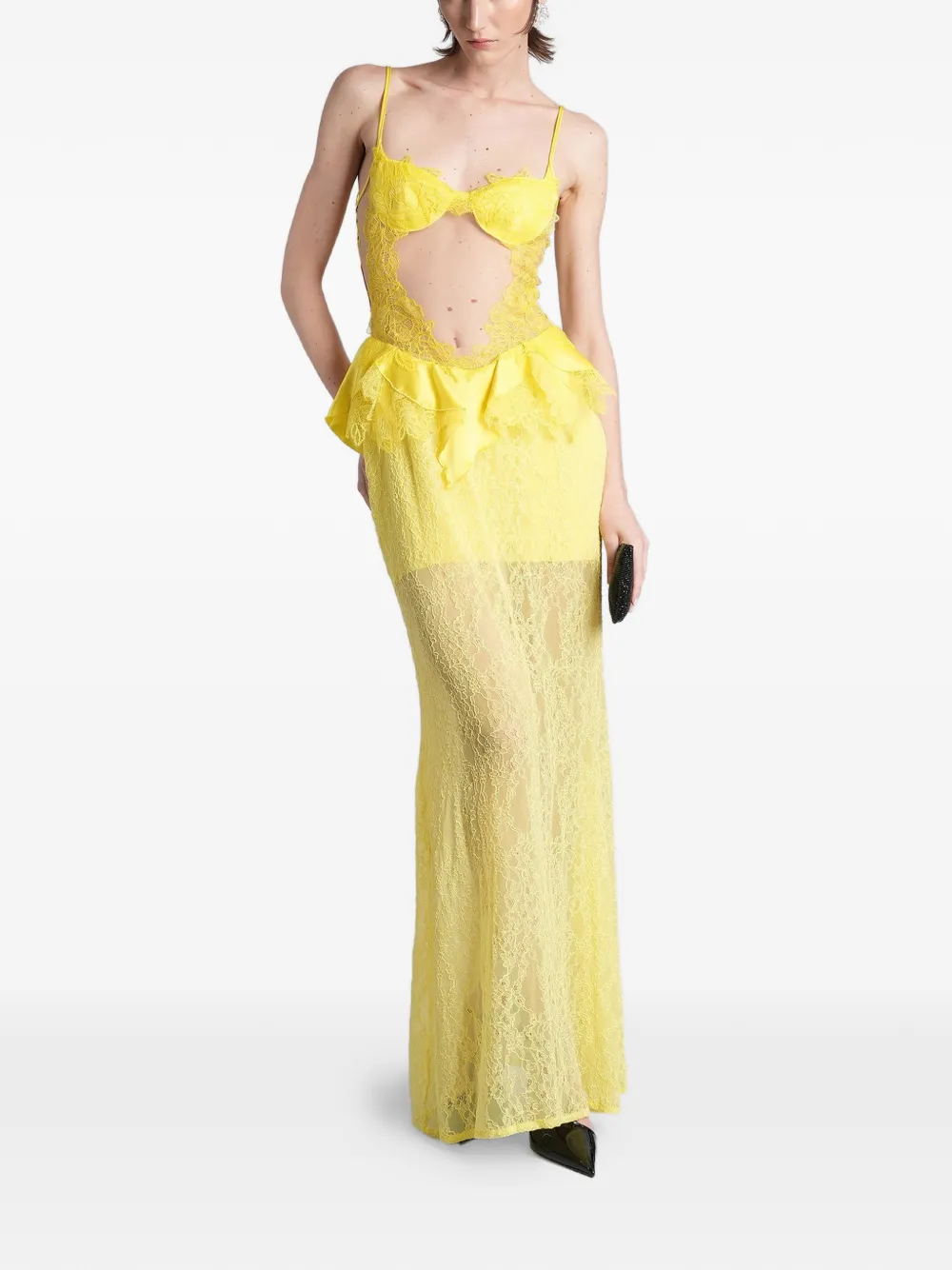 David Koma lace-trimmed peplum-waist dress - Giallo