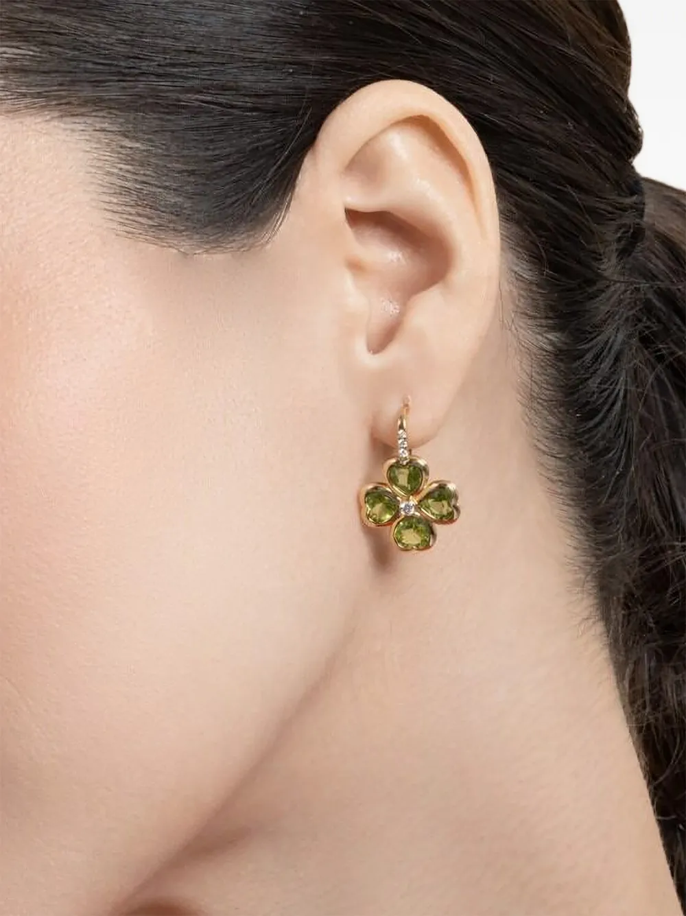  Goshwara G-one Clover Diamond And Peridot Earrings - Gold 