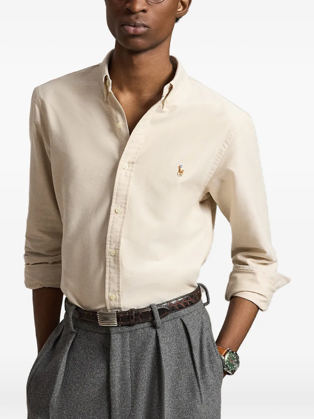 Polo Ralph Lauren Oxford getailleerd overhemd Beige