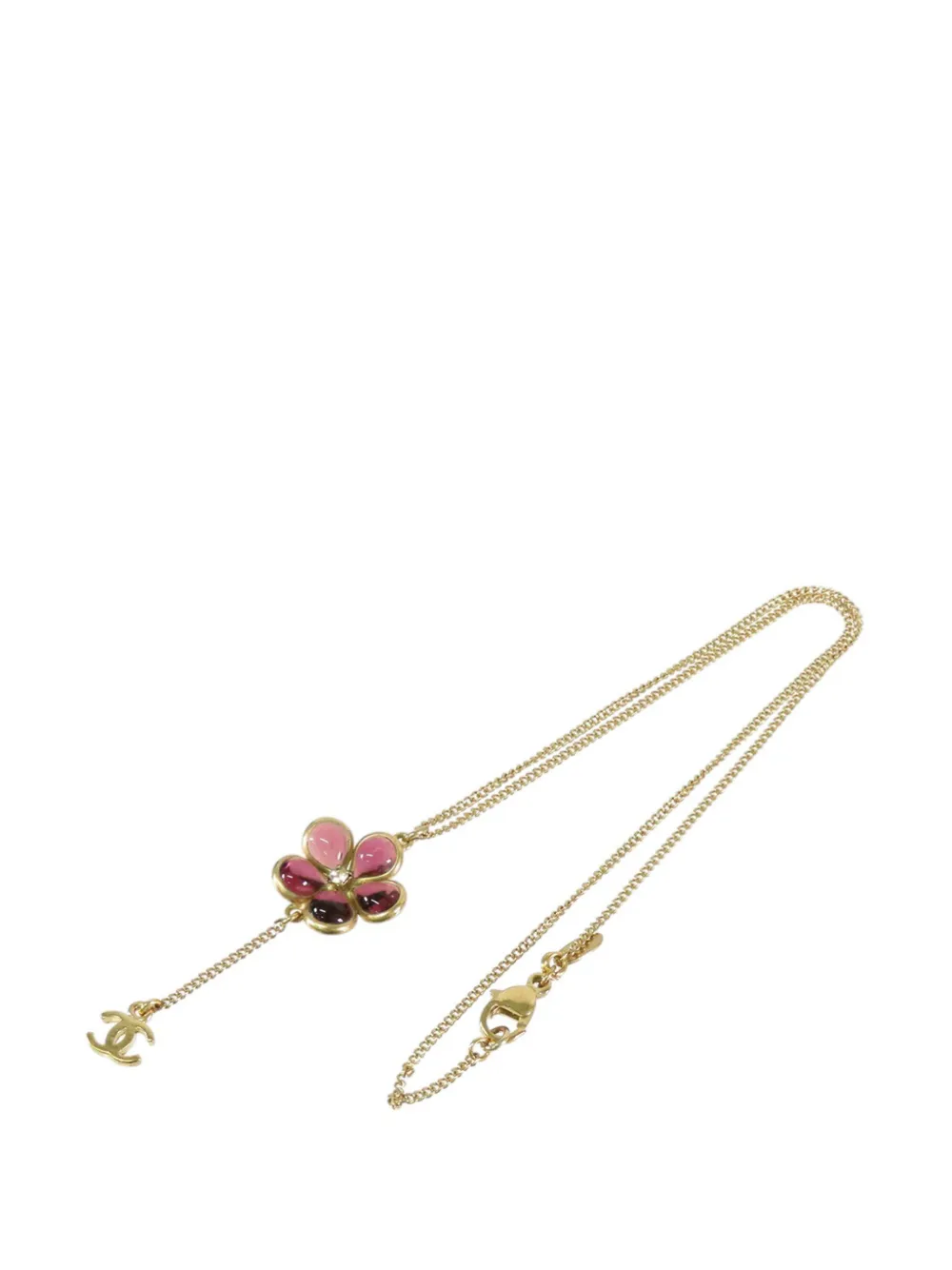 CHANEL Pre-Owned 2007 CC Gold Plated Rhinestone Gripoix Flower Pendant Necklace costume necklace - Oro