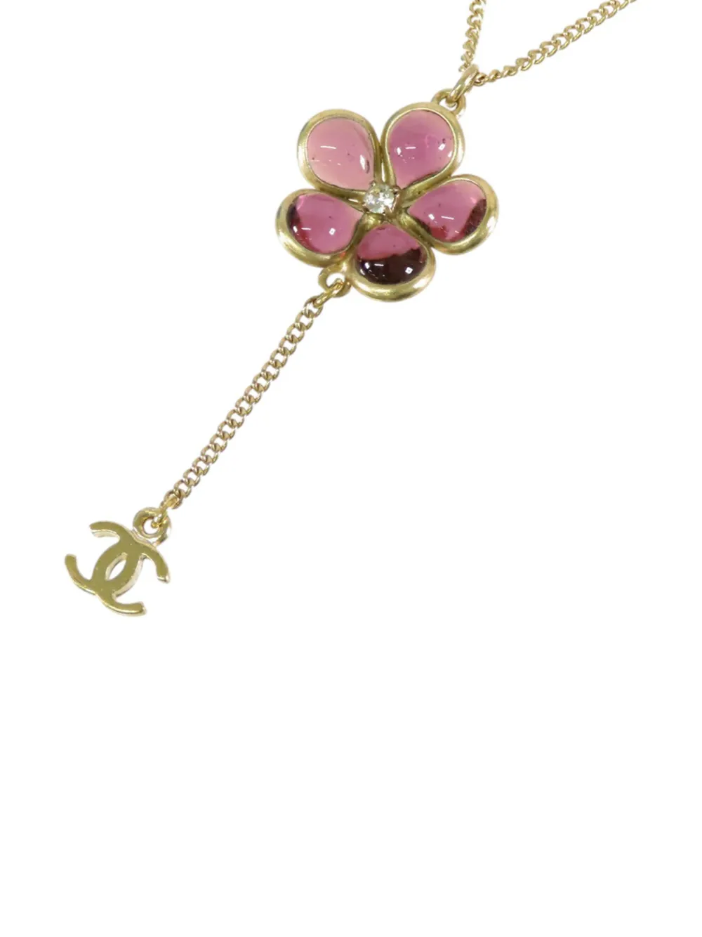  Chanel Pre-owned Collar Gripoix Con Colgante De Flor Bañado En Oro Con Apliques De Strass Y Logo Cc 2007 - Dorado 