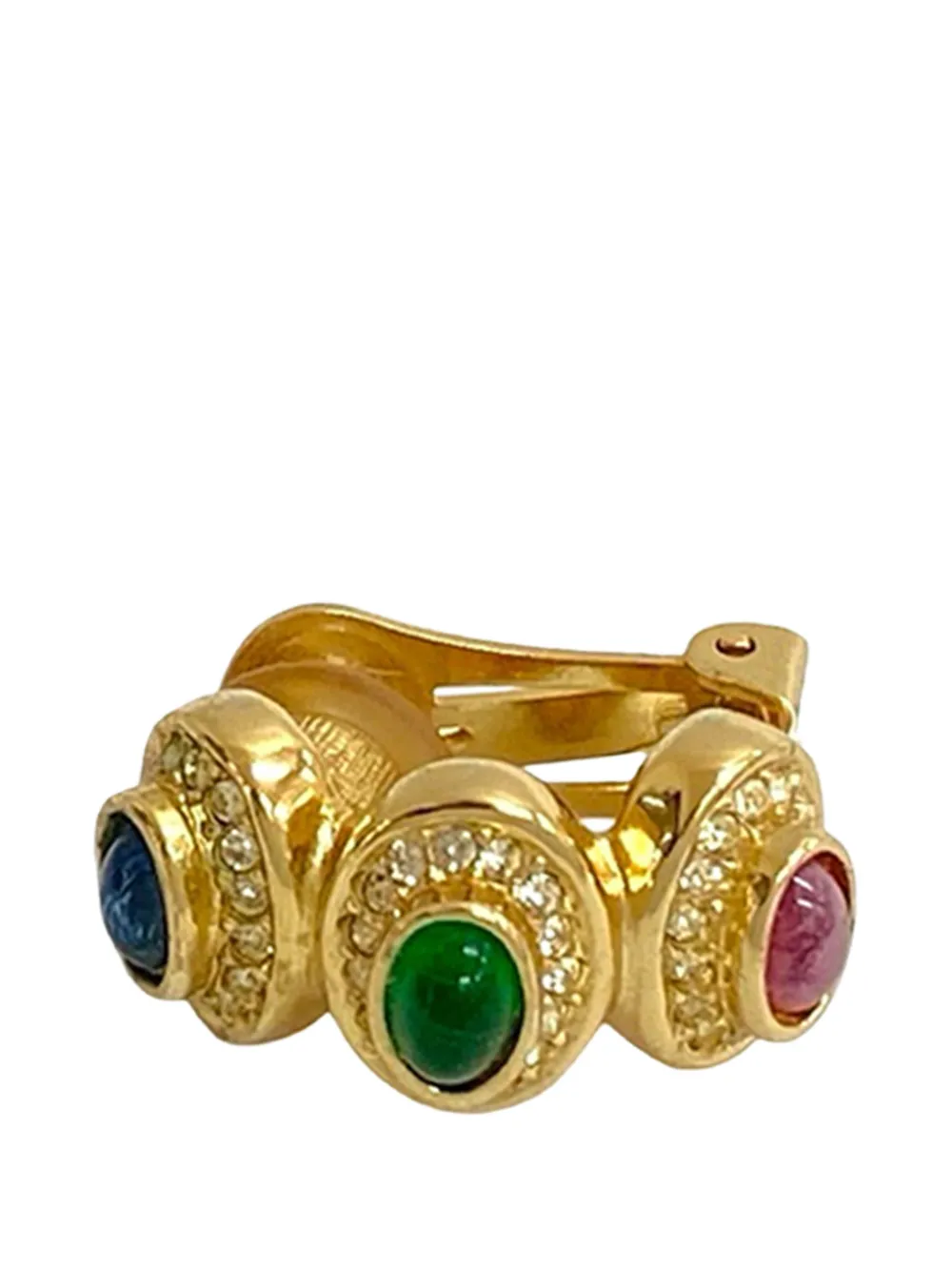  Christian Dior Pre-owned 20th Century Gold Plated Gripoix And Rhinestone Cuff Clip On Earrings Costume Earrings 