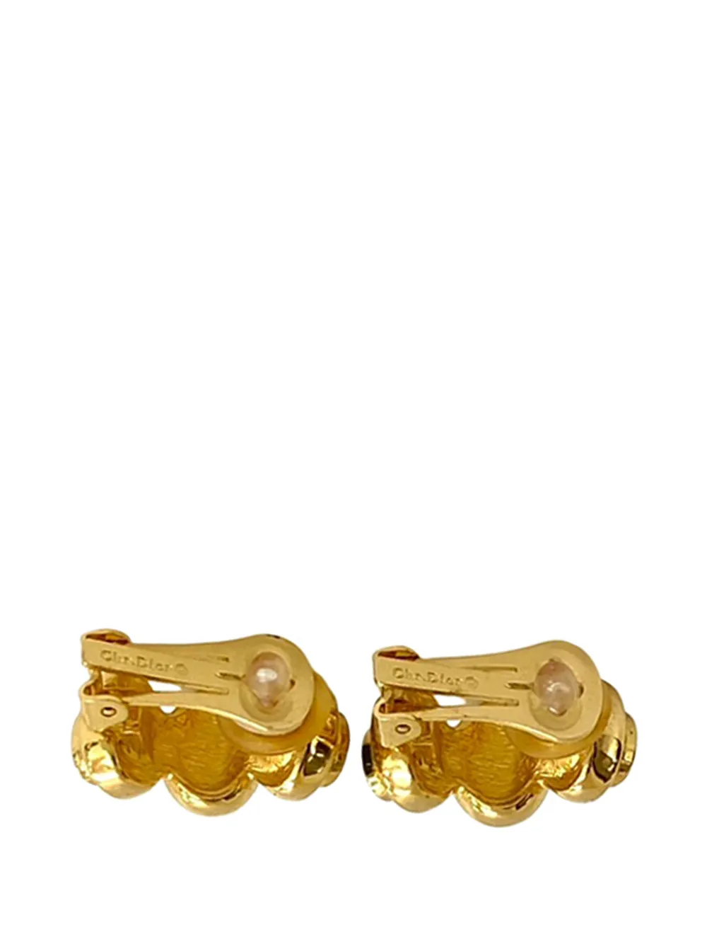  Christian Dior Pre-owned 20th Century Gold Plated Gripoix And Rhinestone Cuff Clip On Earrings Costume Earrings 