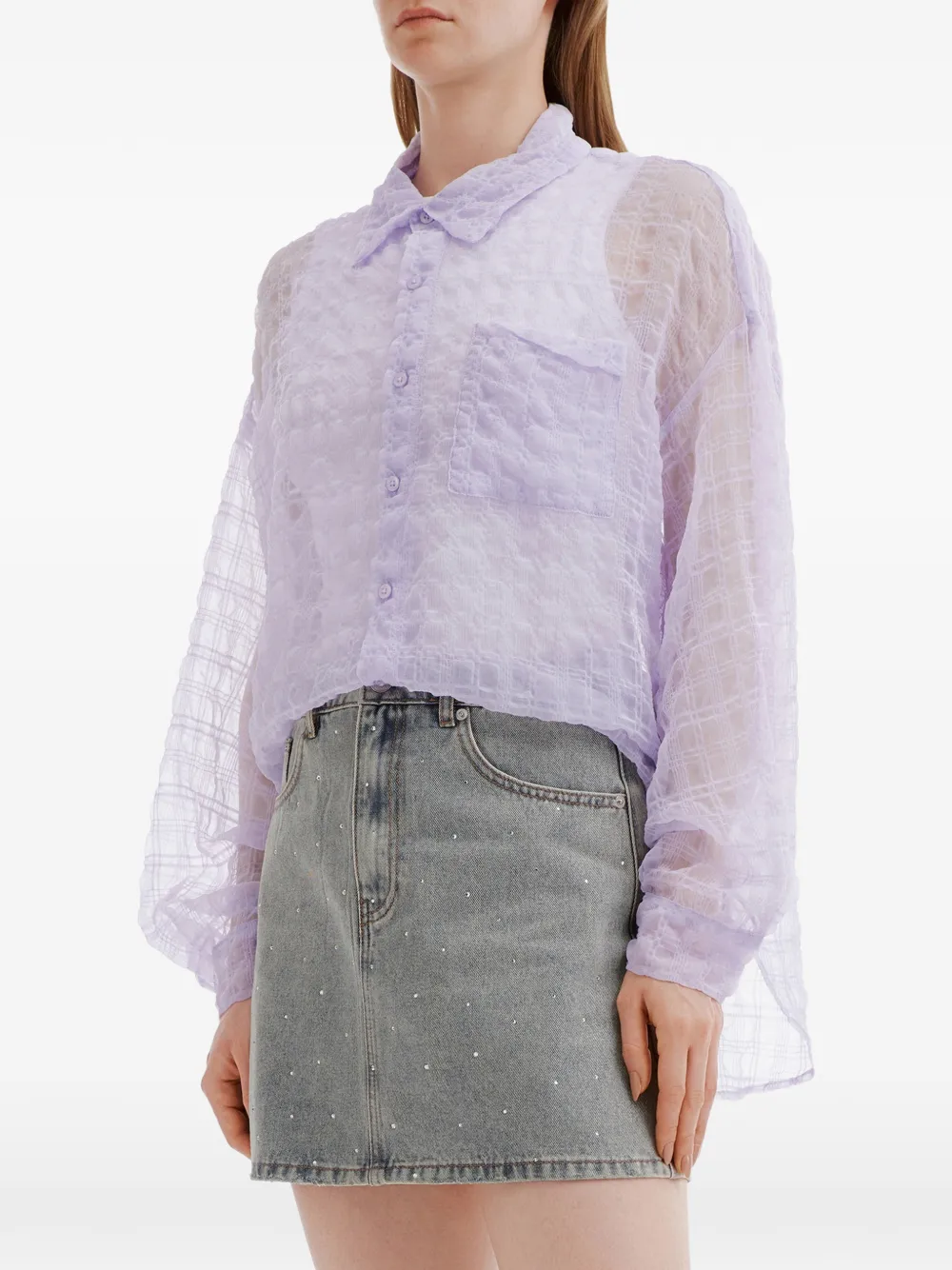  B+ab Chest-pocket Check Shirt - Purple 