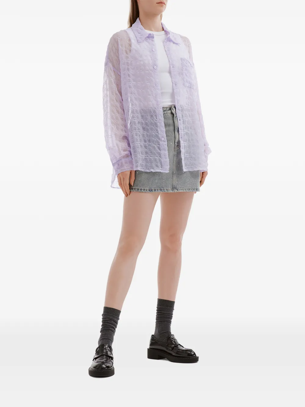  B+ab Chest-pocket Check Shirt - Purple 