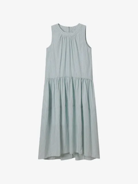 tout a coup vestido midi fruncido con motivo de rayas