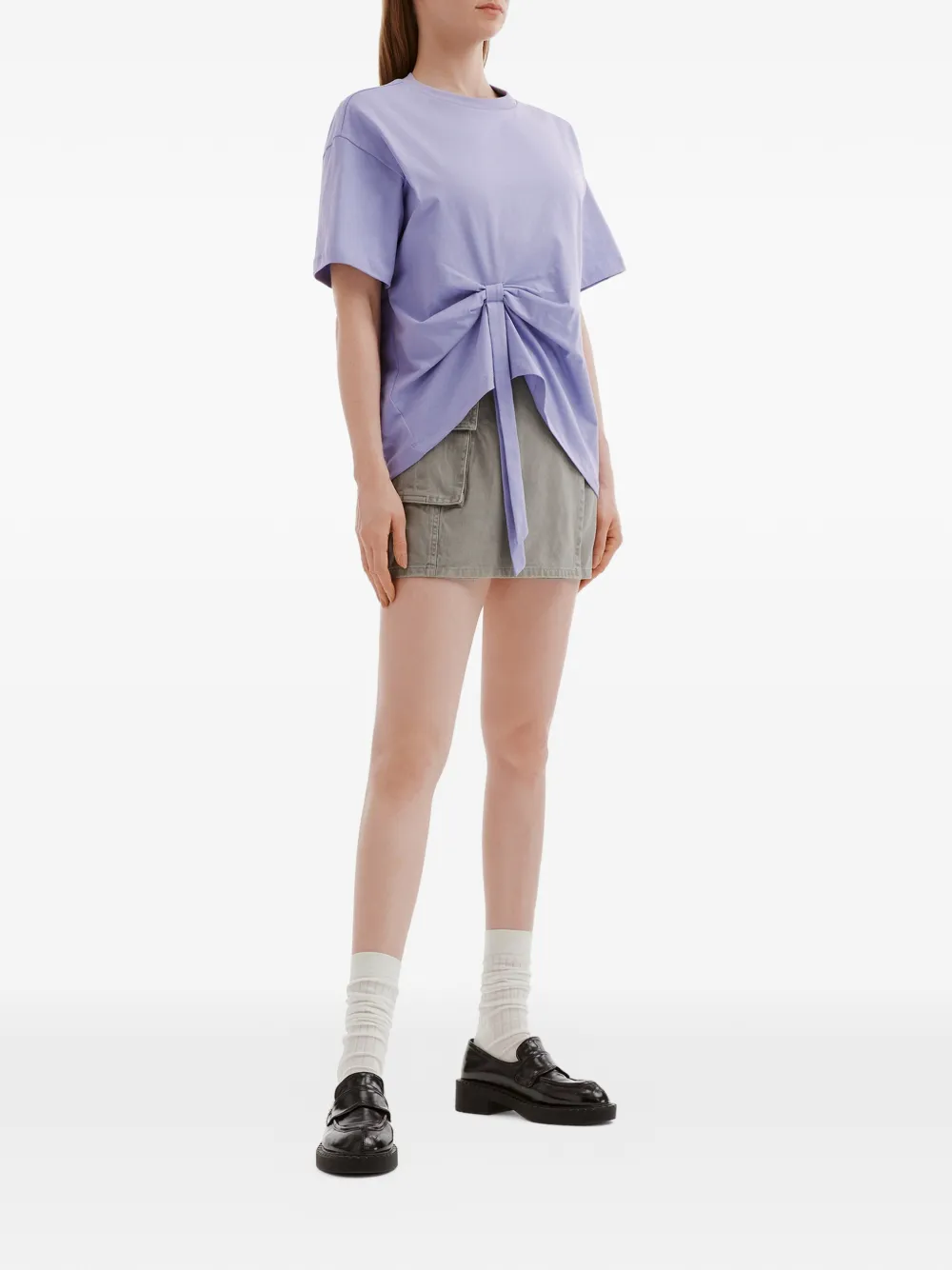  B+ab Tie-front Embroidery-detail T-shirt - Purple 