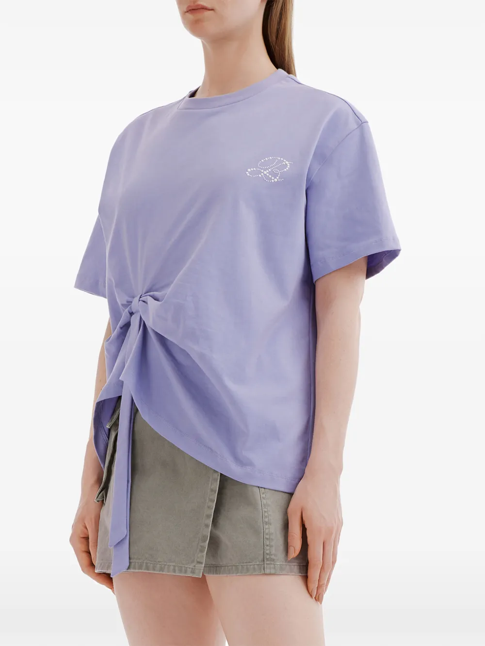  B+ab Tie-front Embroidery-detail T-shirt - Purple 