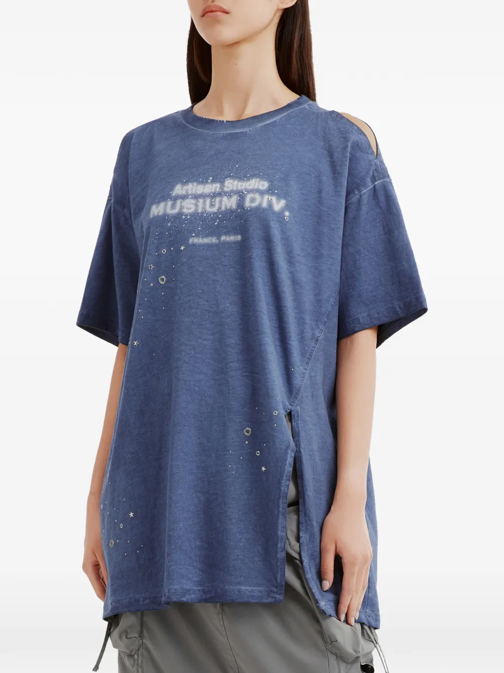  Musium Div. Cutout Side-slit T-shirt - Blue 