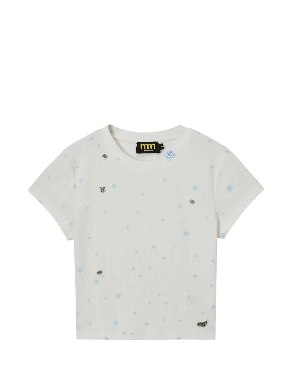 Mini Cream star-print cropped T-shirt - Bianco