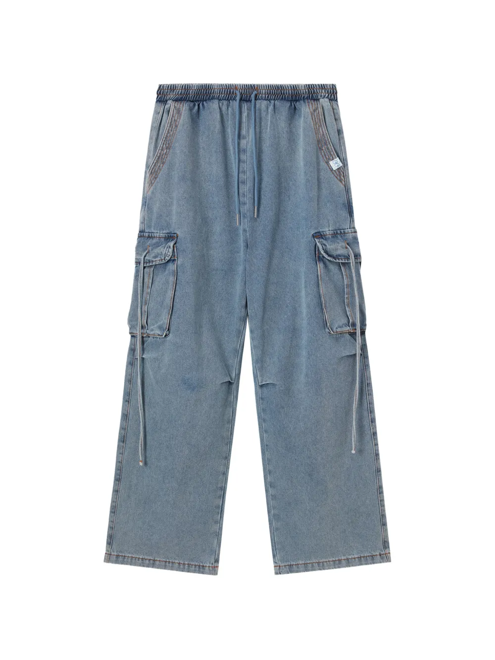 Mini Cream strap-detail cargo jeans - Blu