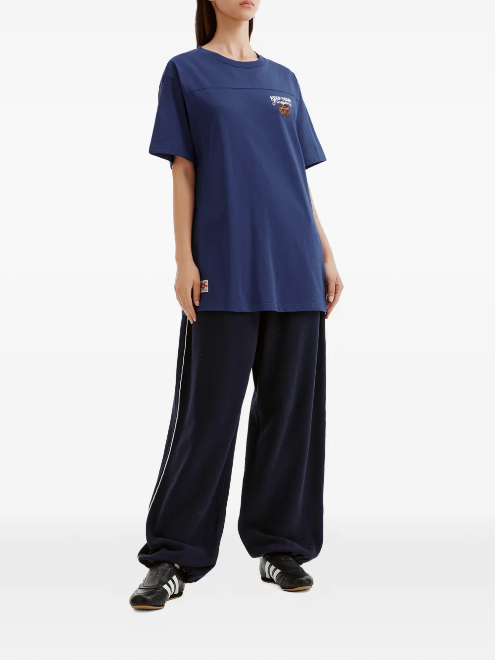  Fingercroxx Embroidery Panelled T-shirt - Blue 