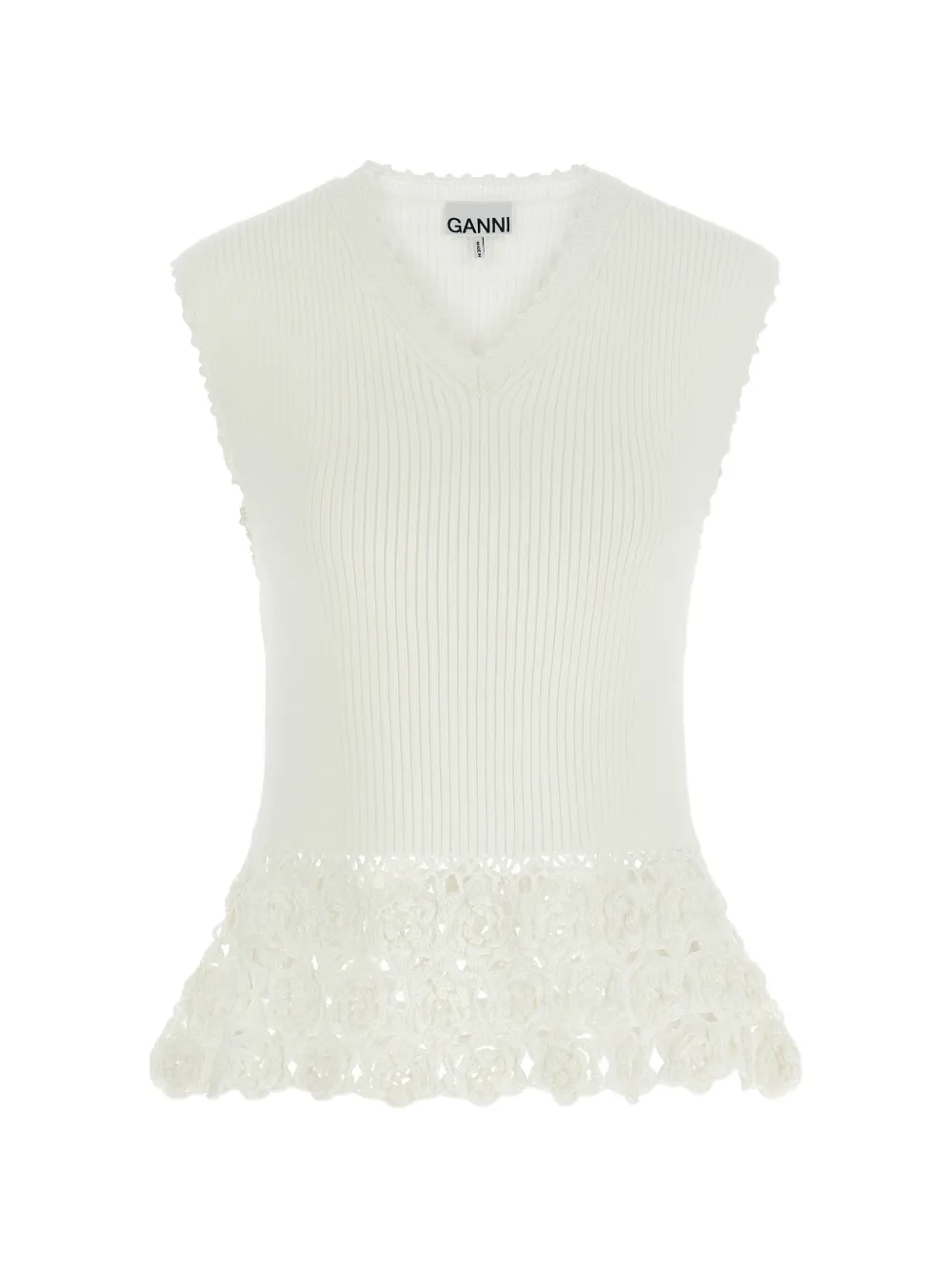 GANNI crochet ribbed V-neck tank top - Toni neutri