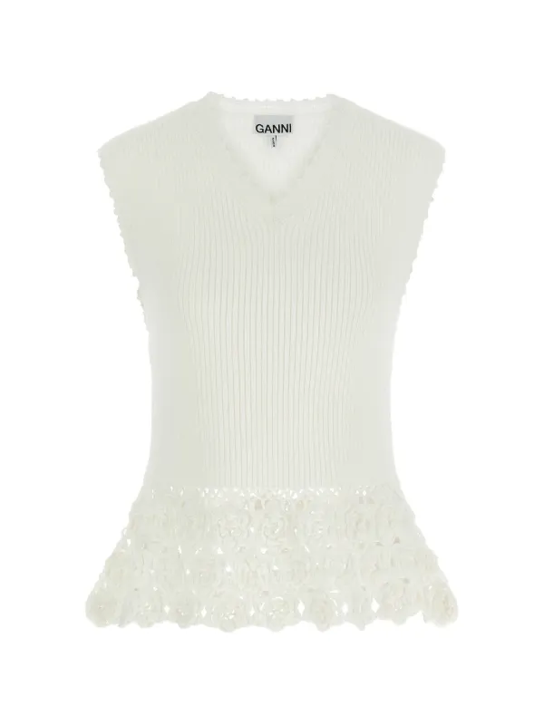 Ganni Vest in Cotton Crochet in Neutrals