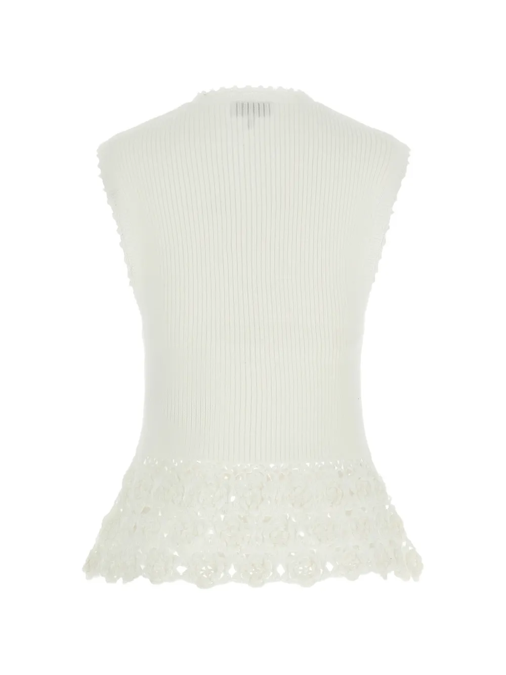 GANNI Gehaakte geribbelde tanktop met V-hals Beige