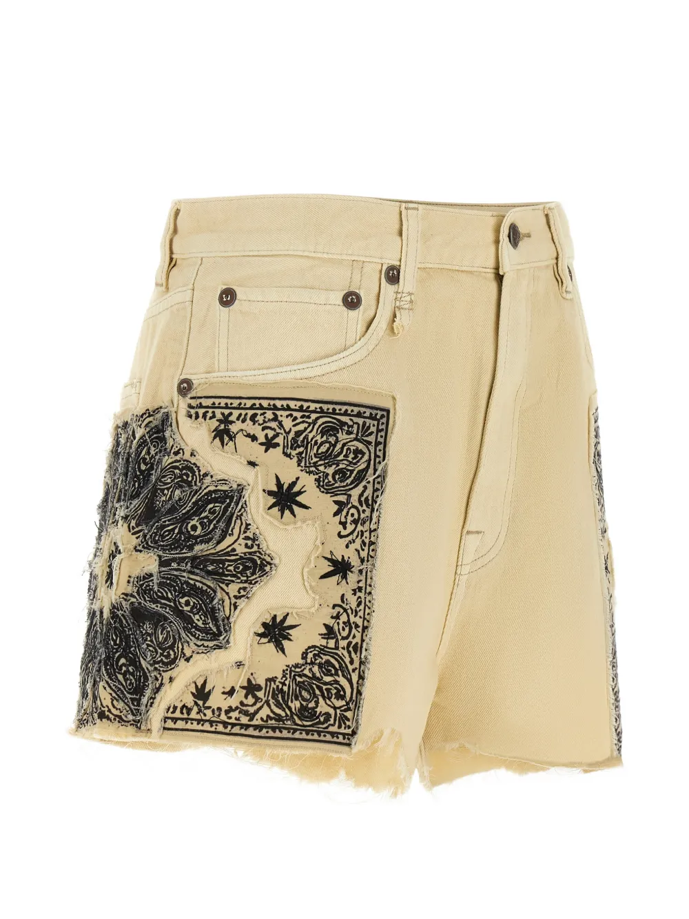 R13 Shorts met bandana-applicatie en franje Beige