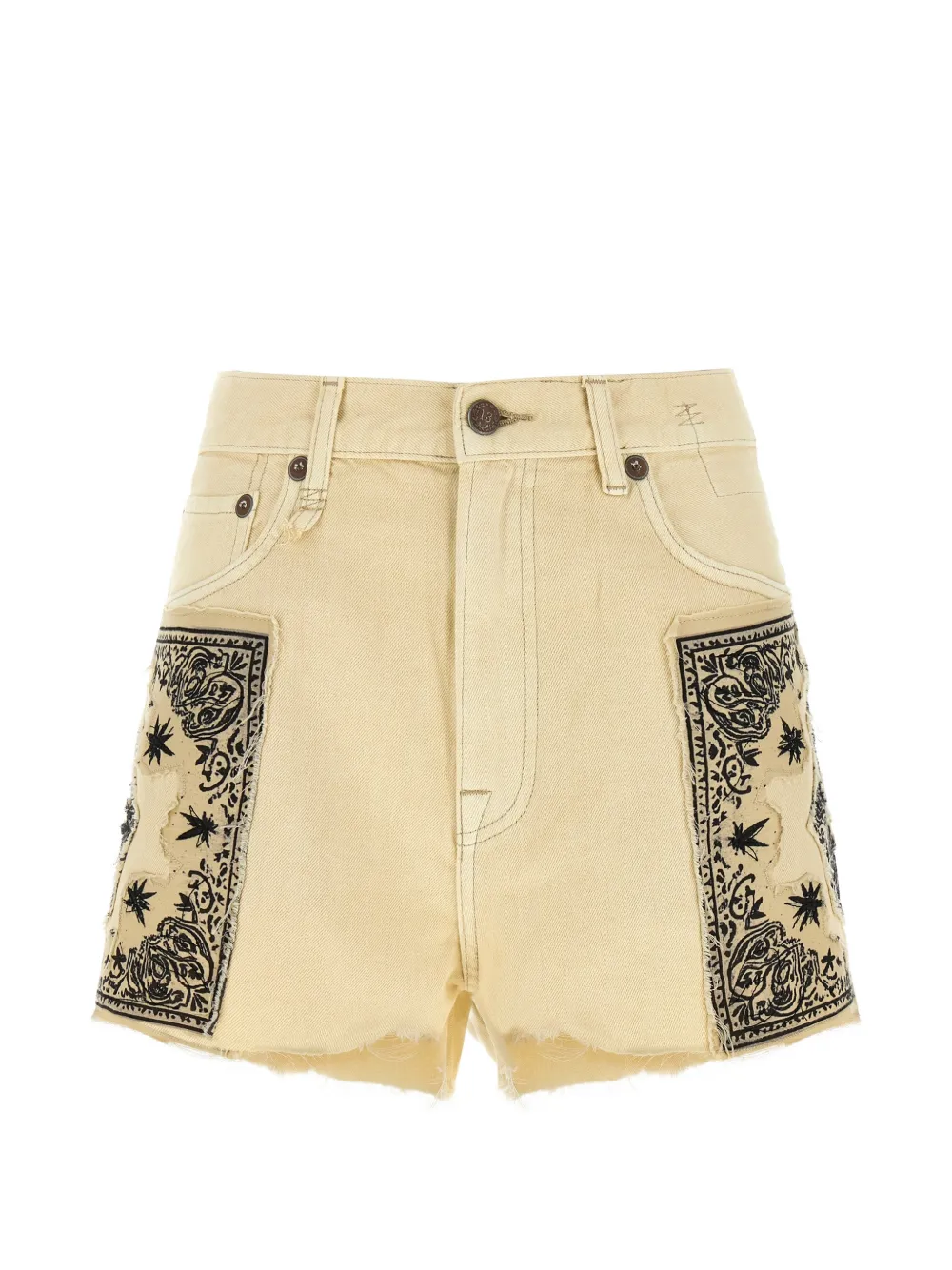 R13 bandana-appliqué frayed shorts - Toni neutri