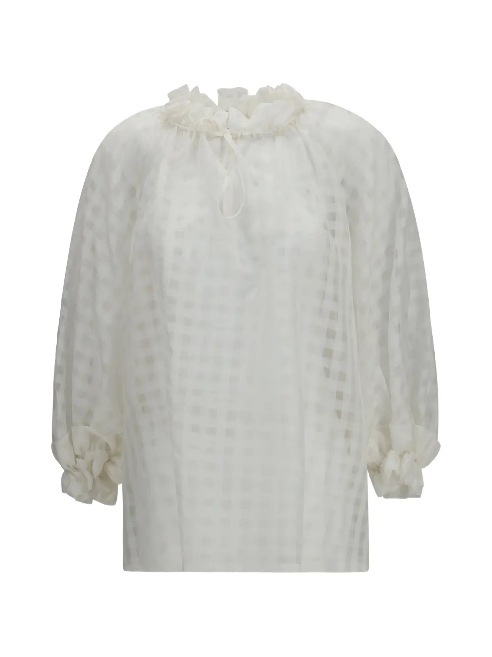 Sara Roka Amabel ruffled check blouse - Bianco
