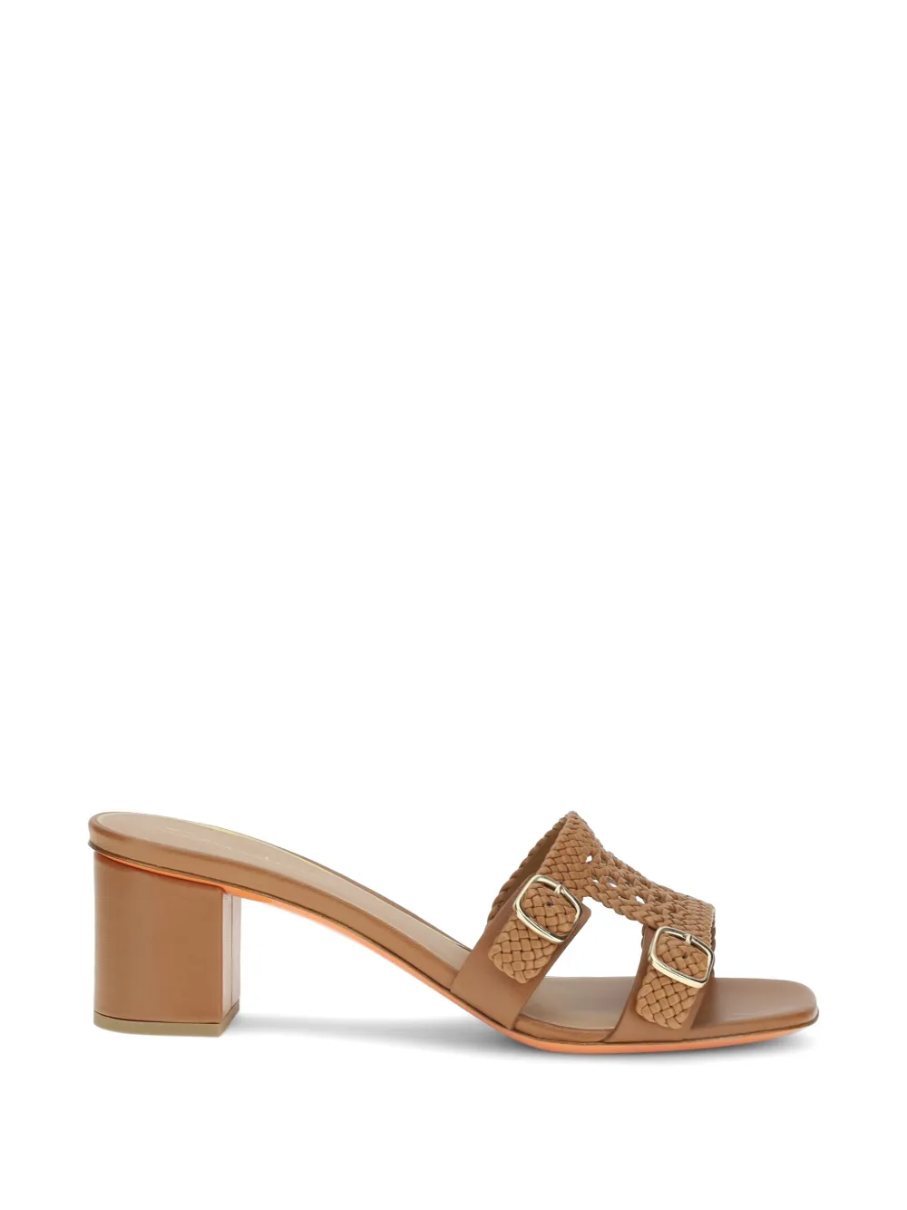 Santoni woven double-buckle pumps Beige