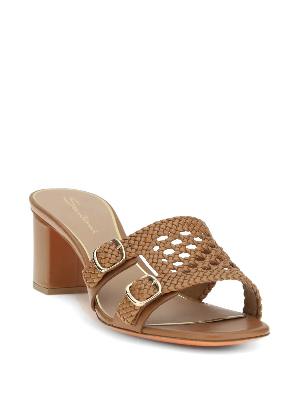 Santoni woven double-buckle pumps Beige