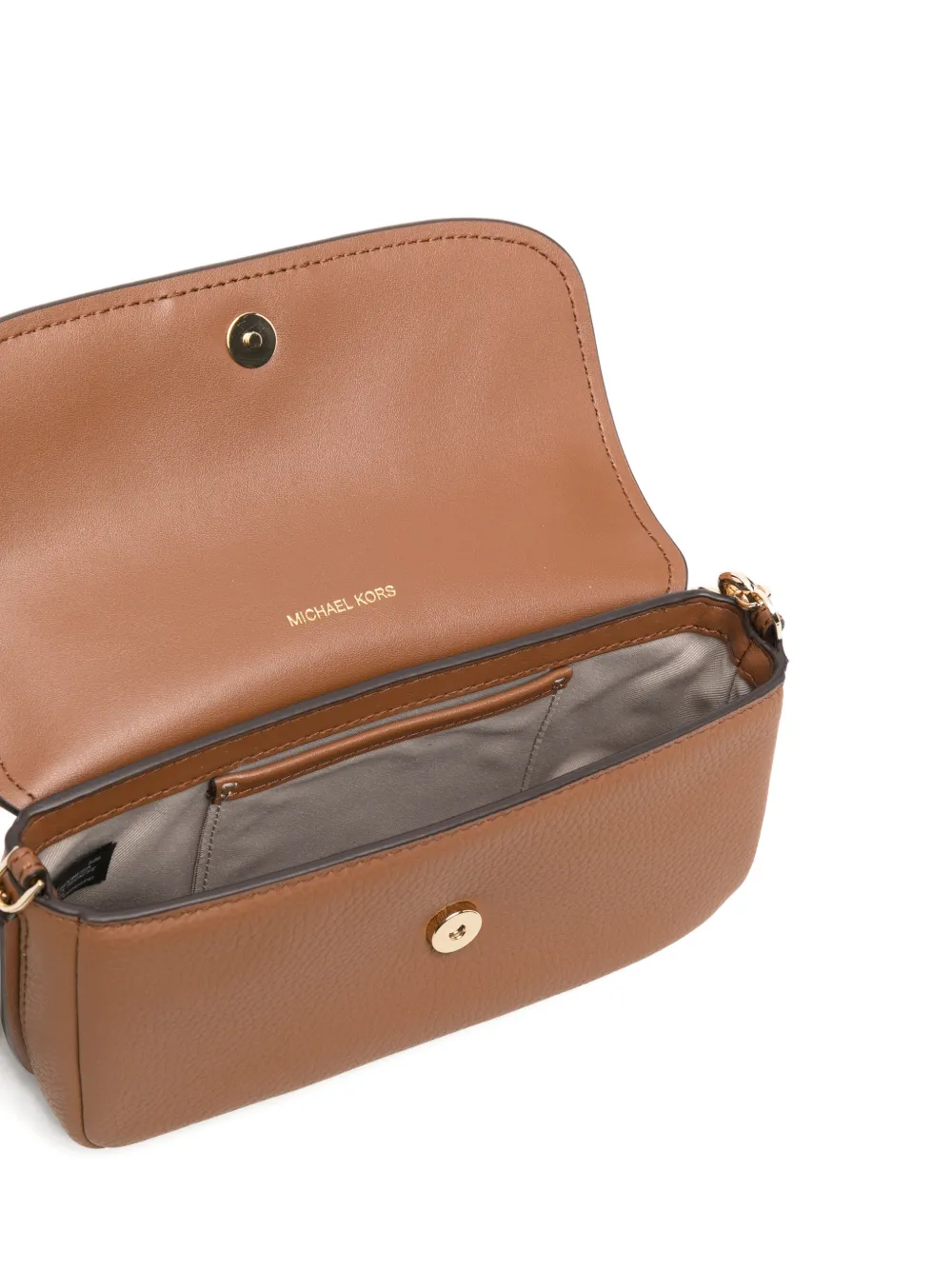 Michael Kors Nolita kleine leren crossbodytas met logoplakkaat Beige