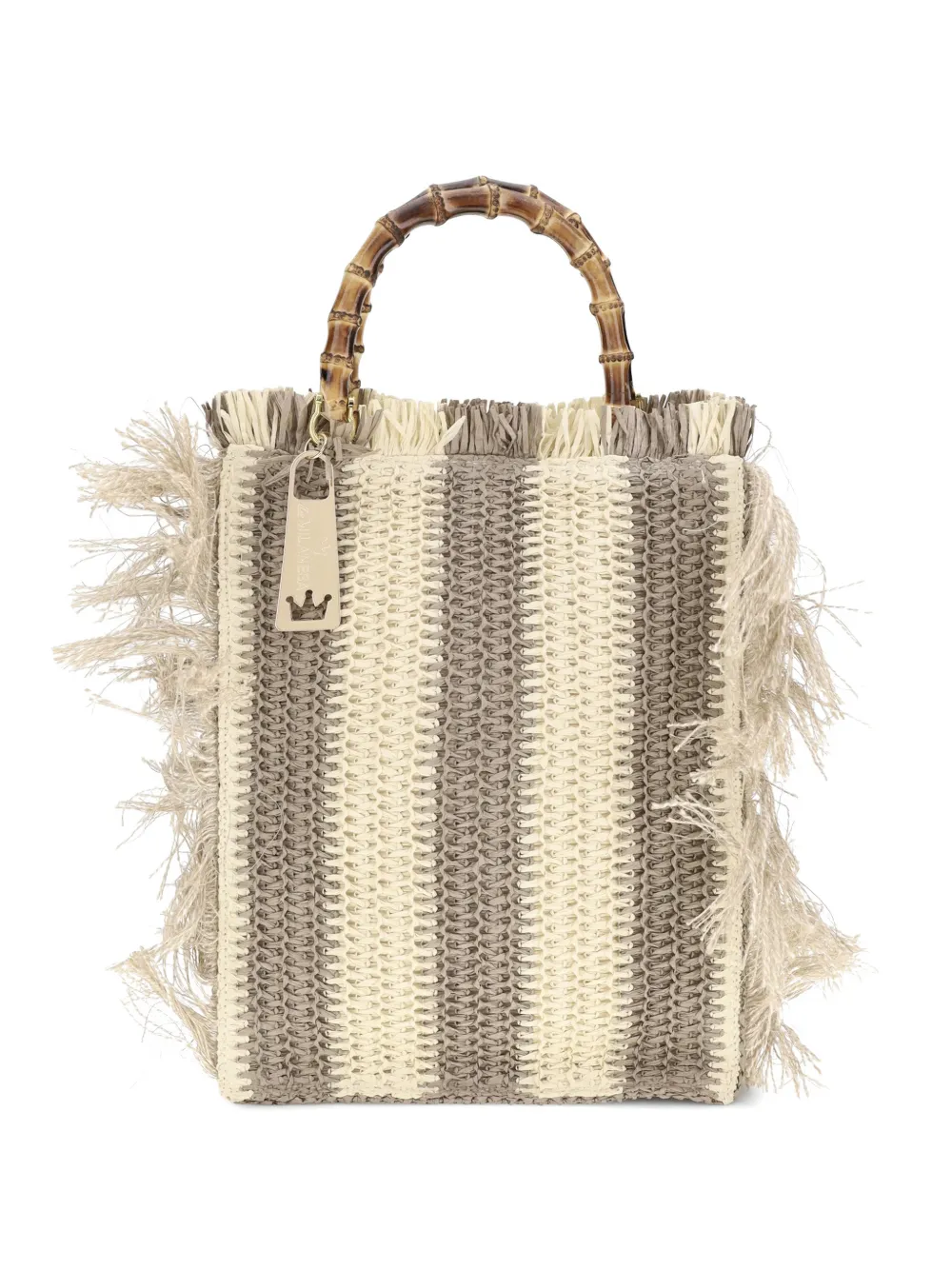 la milanesa Lilium striped raffia fringe tote bag - Toni neutri