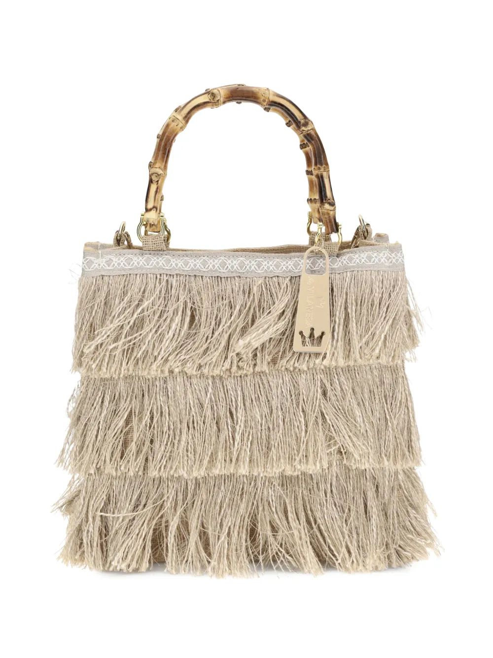 la milanesa medium Jucca fringe-details bamboo-handle tote bag - Toni neutri