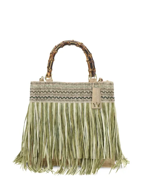 la milanesa medium Calla fringed-details bamboo-handle tote bag