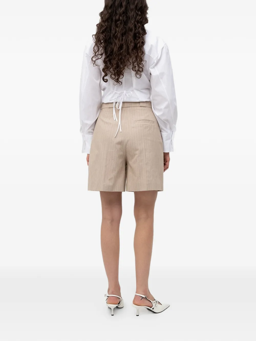HUGO Hamonu geplooide shorts met krijtstreep Beige